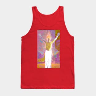 Portrait, digital collage and special processing. Shirtless man, stands. All chakras opened. Mystic. Bright, colorful. Tank Top